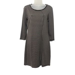 MAX STUDIO Womens L Black Brown Striped 3/4 Sleeve Round Neck Knit Dress